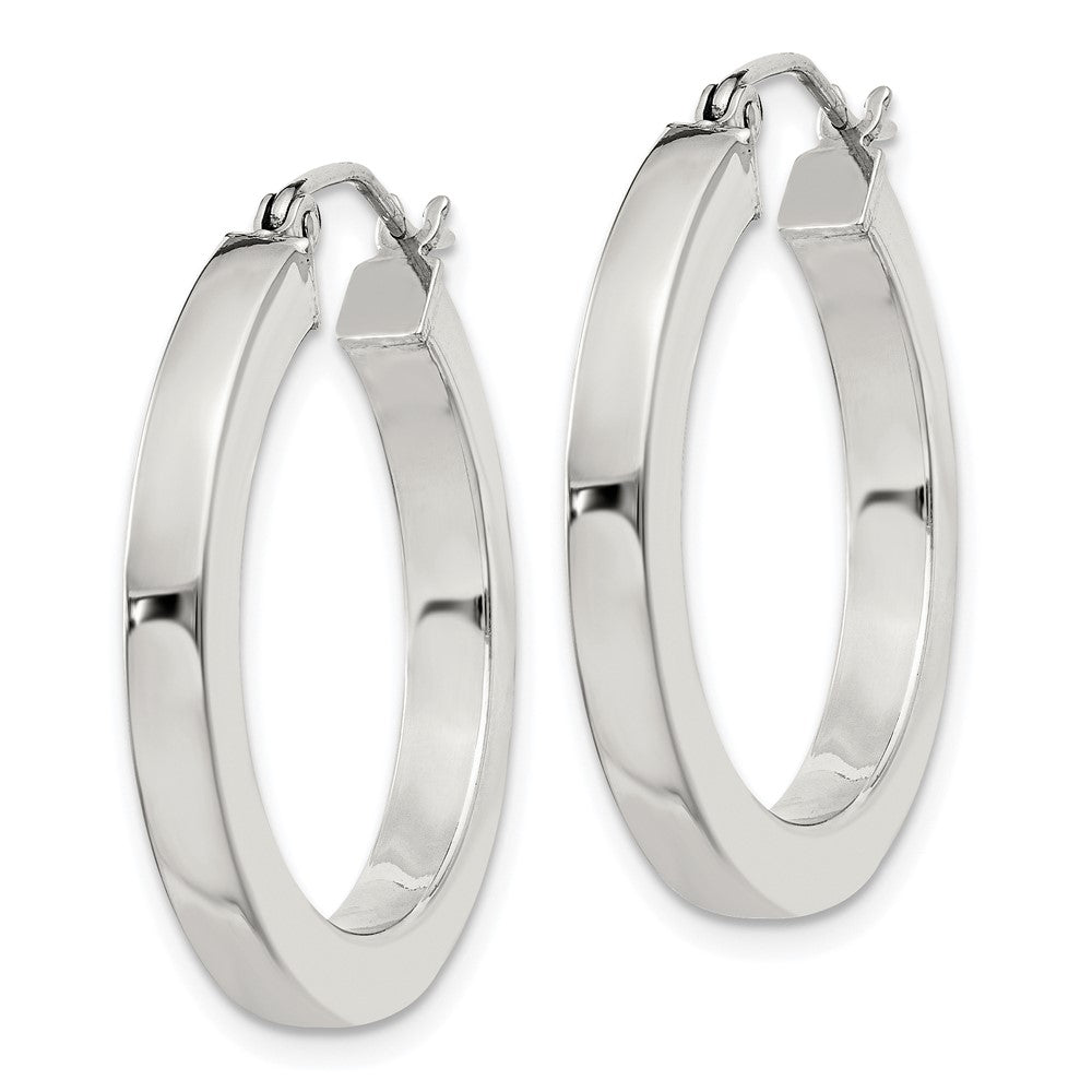 QE824SP Sterling Silver 3x25mm Square Tube Hoop Earrings