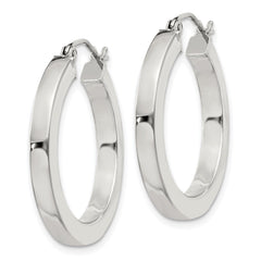 QE824SP Sterling Silver 3x25mm Square Tube Hoop Earrings