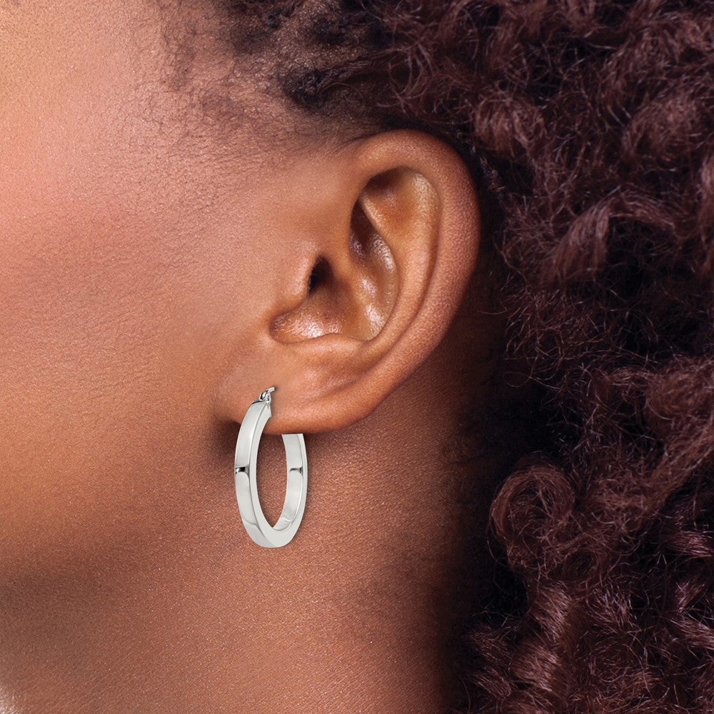 QE824SP Sterling Silver 3x25mm Square Tube Hoop Earrings