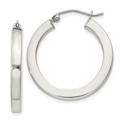 QE824SP Sterling Silver 3x25mm Square Tube Hoop Earrings