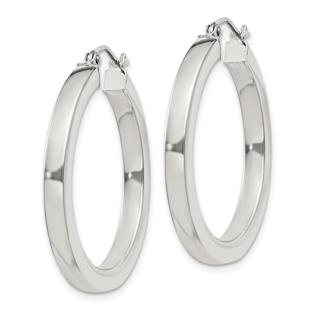 QE825SP Sterling Silver 3x30mm Square Tube Hoop Earrings