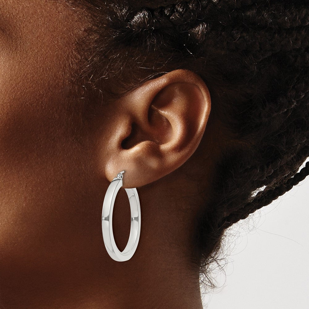 QE825SP Sterling Silver 3x30mm Square Tube Hoop Earrings
