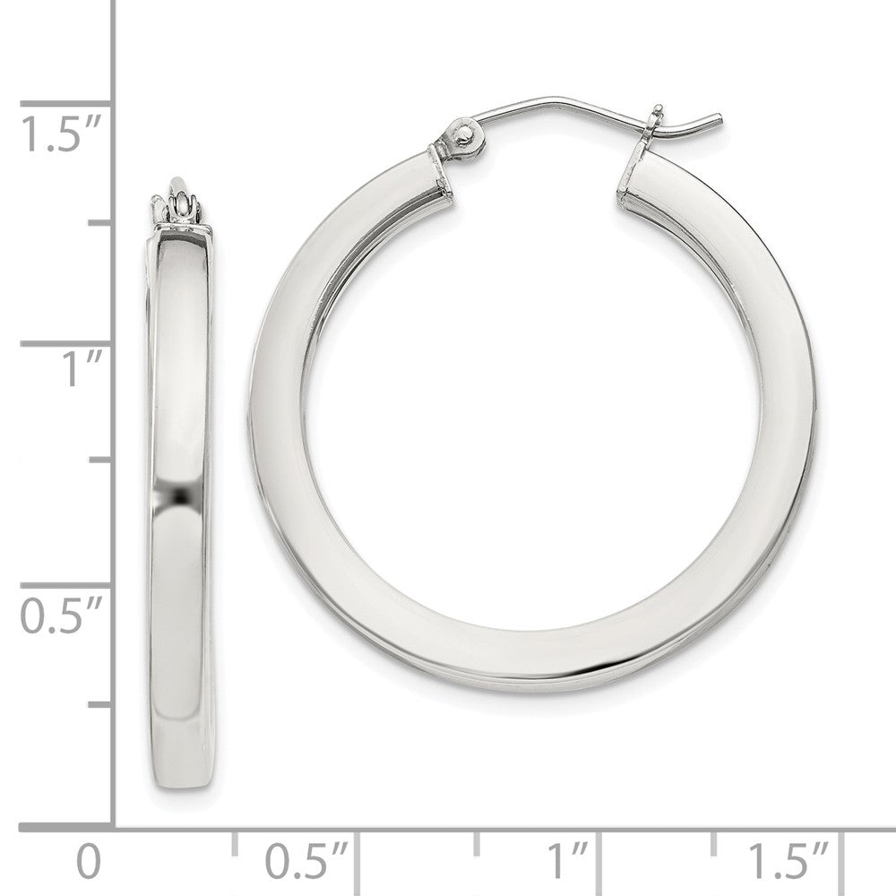 QE825SP Sterling Silver 3x30mm Square Tube Hoop Earrings