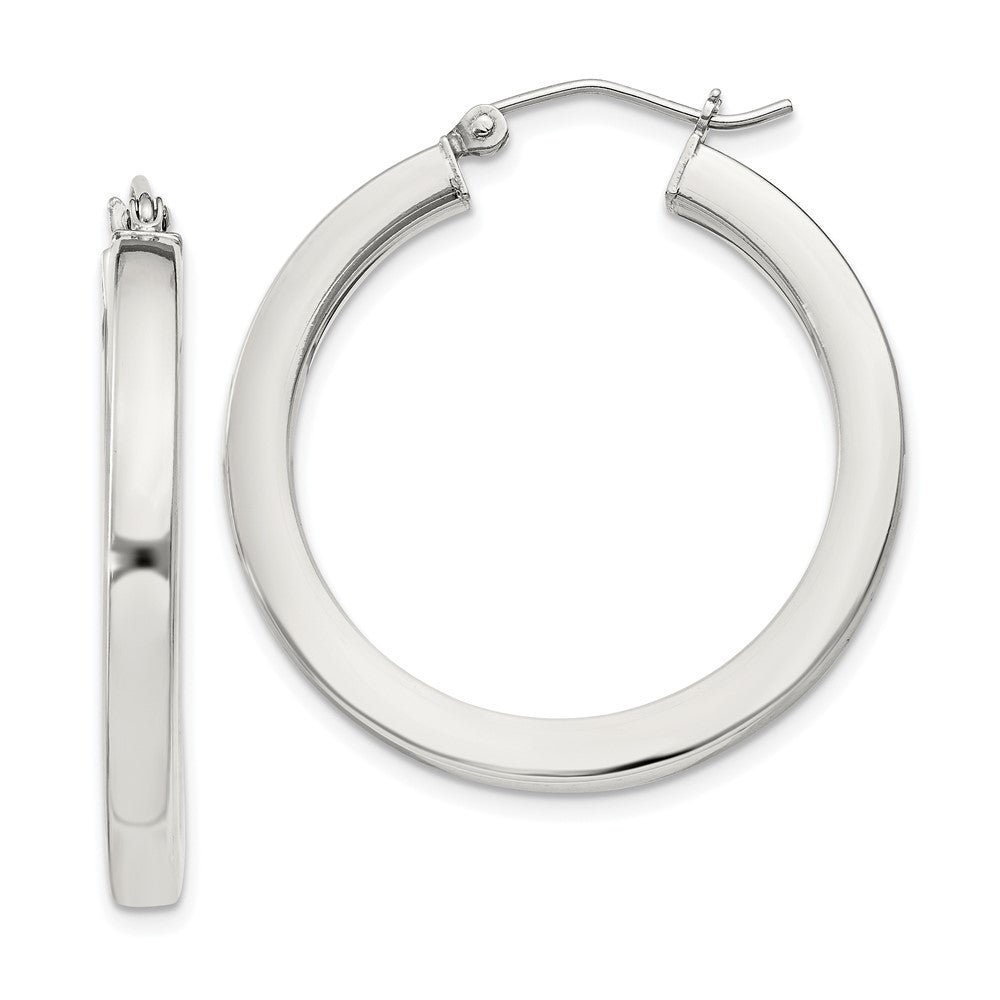 QE825SP Sterling Silver 3x30mm Square Tube Hoop Earrings