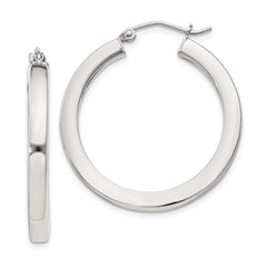 QE825SP Sterling Silver 3x30mm Square Tube Hoop Earrings