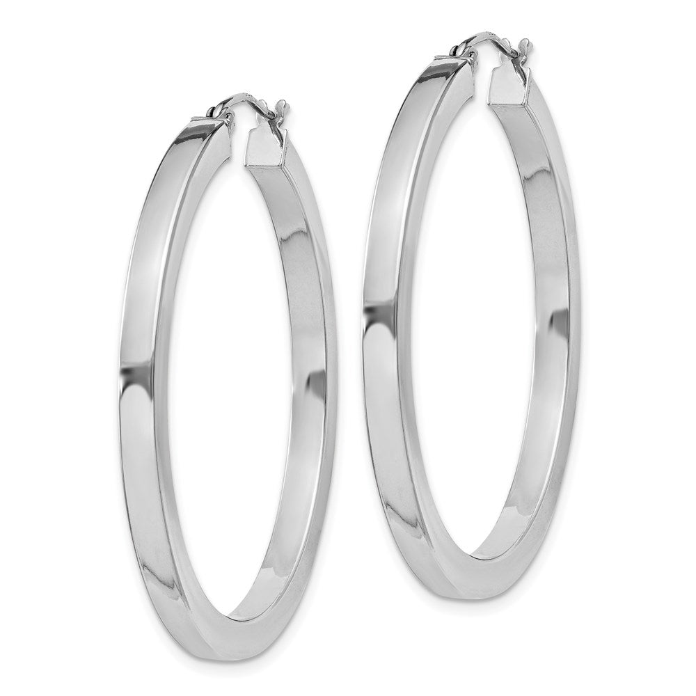 QE826 Sterling Silver Rhodium-plated 3x40mm Square Tube Hoop Earrings