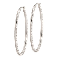 QE8267 Sterling Silver Rhodium-plated Diamond-cut 2mm Oval Hoop Earrings