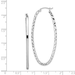 QE8267 Sterling Silver Rhodium-plated Diamond-cut 2mm Oval Hoop Earrings