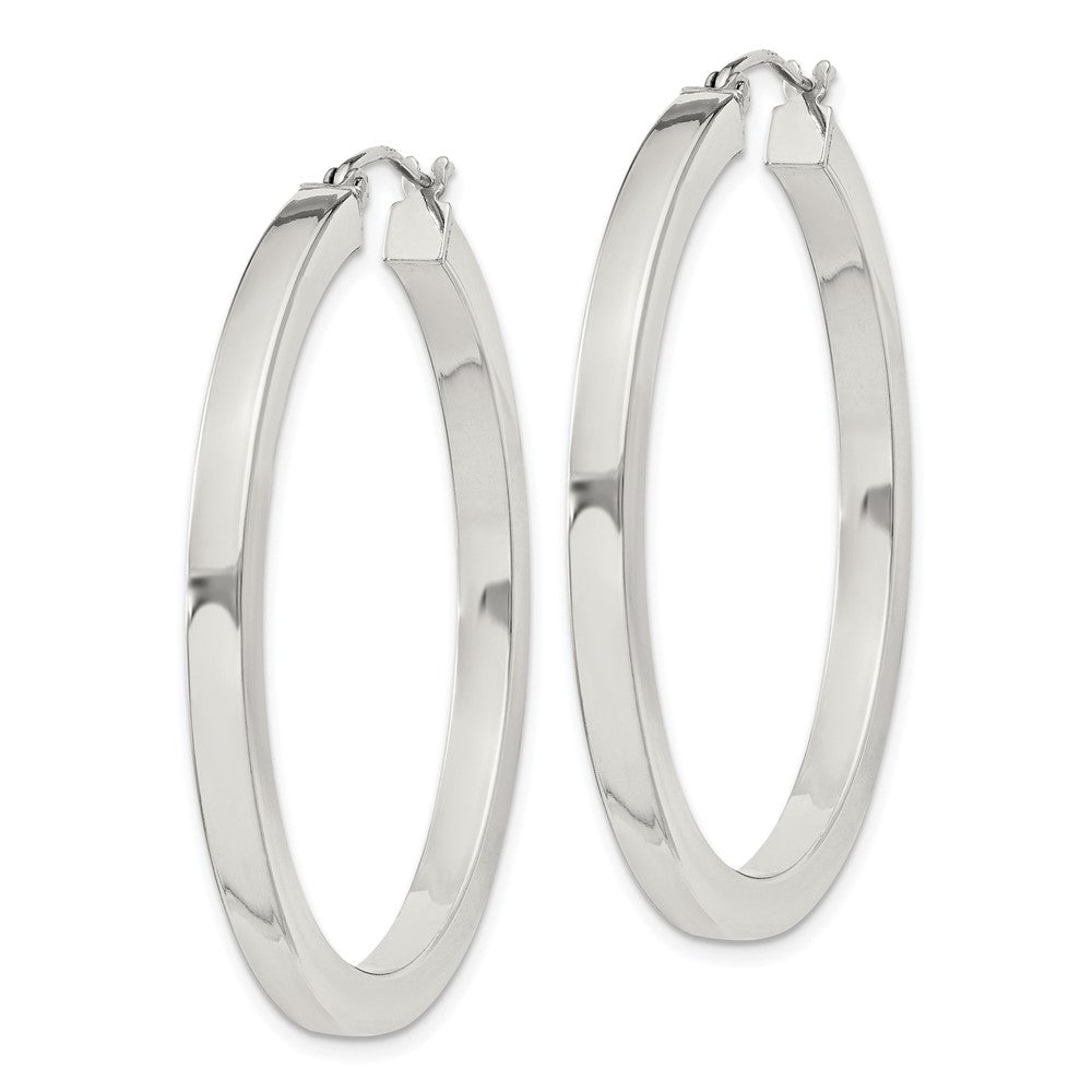 QE826SP Sterling Silver 3x40mm Square Tube Hoop Earrings