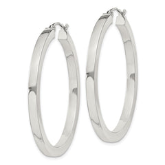 QE826SP Sterling Silver 3x40mm Square Tube Hoop Earrings