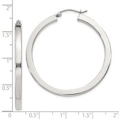 QE826SP Sterling Silver 3x40mm Square Tube Hoop Earrings