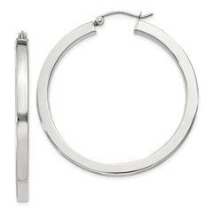 QE826SP Sterling Silver 3x40mm Square Tube Hoop Earrings