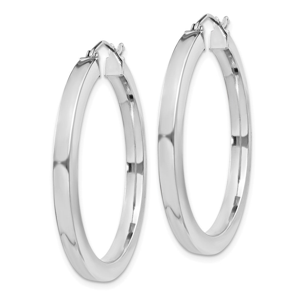 QE827 Sterling Silver Rhodium-plated 3x35mm Square Tube Hoop Earrings
