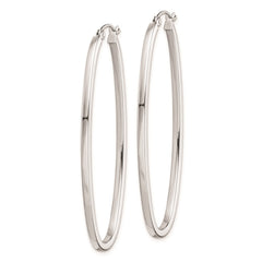 QE8270 Sterling Silver Rhodium-plated 2mm Square Tube Oval Hoop Earrings