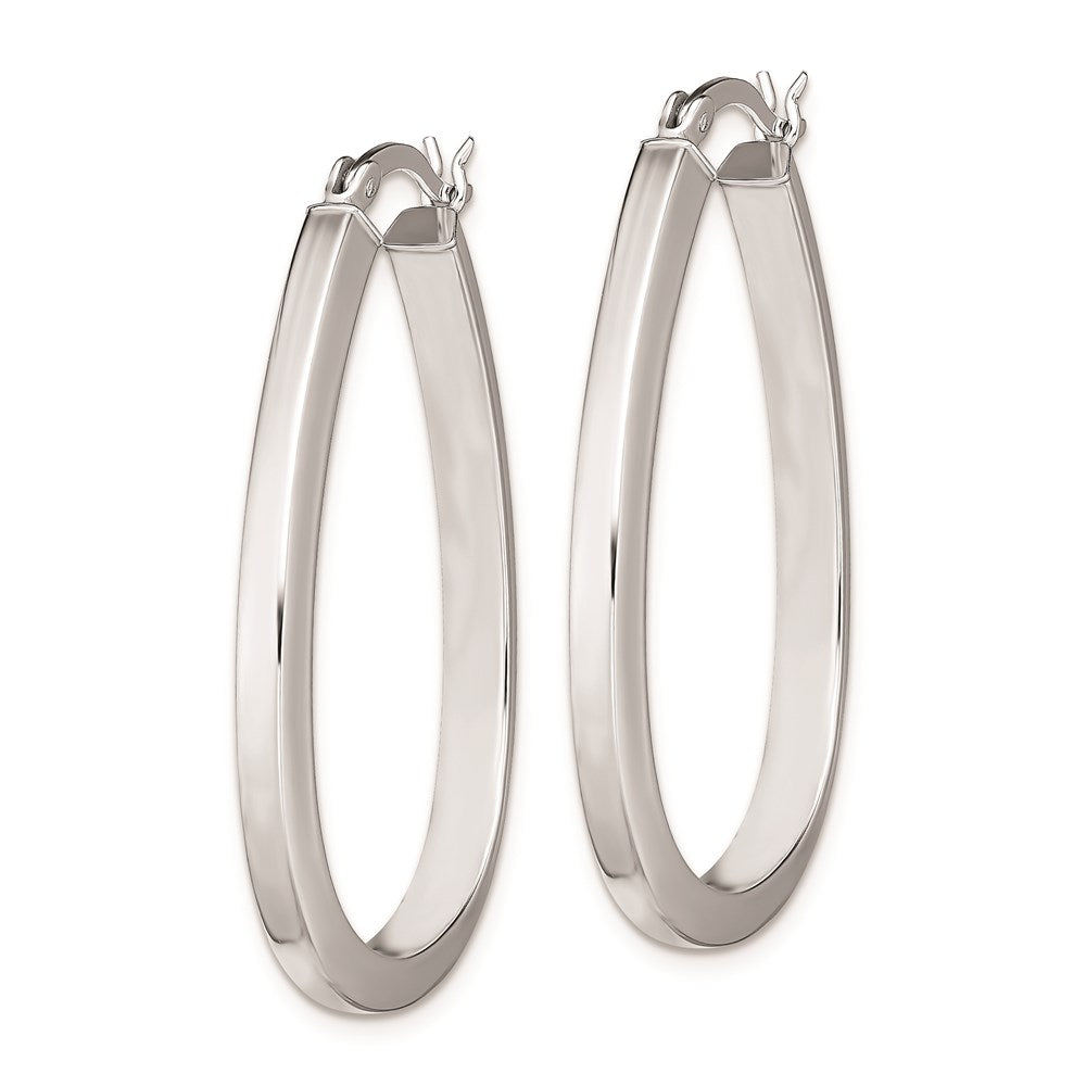 QE8275 Sterling Silver Rhod-plated Square Tube 4mm Teardrop Hoop Earrings