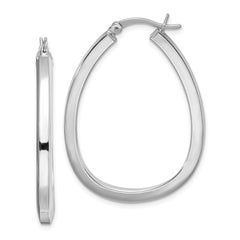 QE8275 Sterling Silver Rhod-plated Square Tube 4mm Teardrop Hoop Earrings