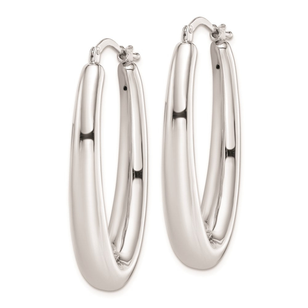 QE8278 Sterling Silver Rhodium-plated Polished Hollow Oval Hoop Earrings