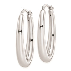 QE8278 Sterling Silver Rhodium-plated Polished Hollow Oval Hoop Earrings