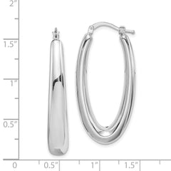 QE8278 Sterling Silver Rhodium-plated Polished Hollow Oval Hoop Earrings