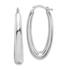 QE8278 Sterling Silver Rhodium-plated Polished Hollow Oval Hoop Earrings