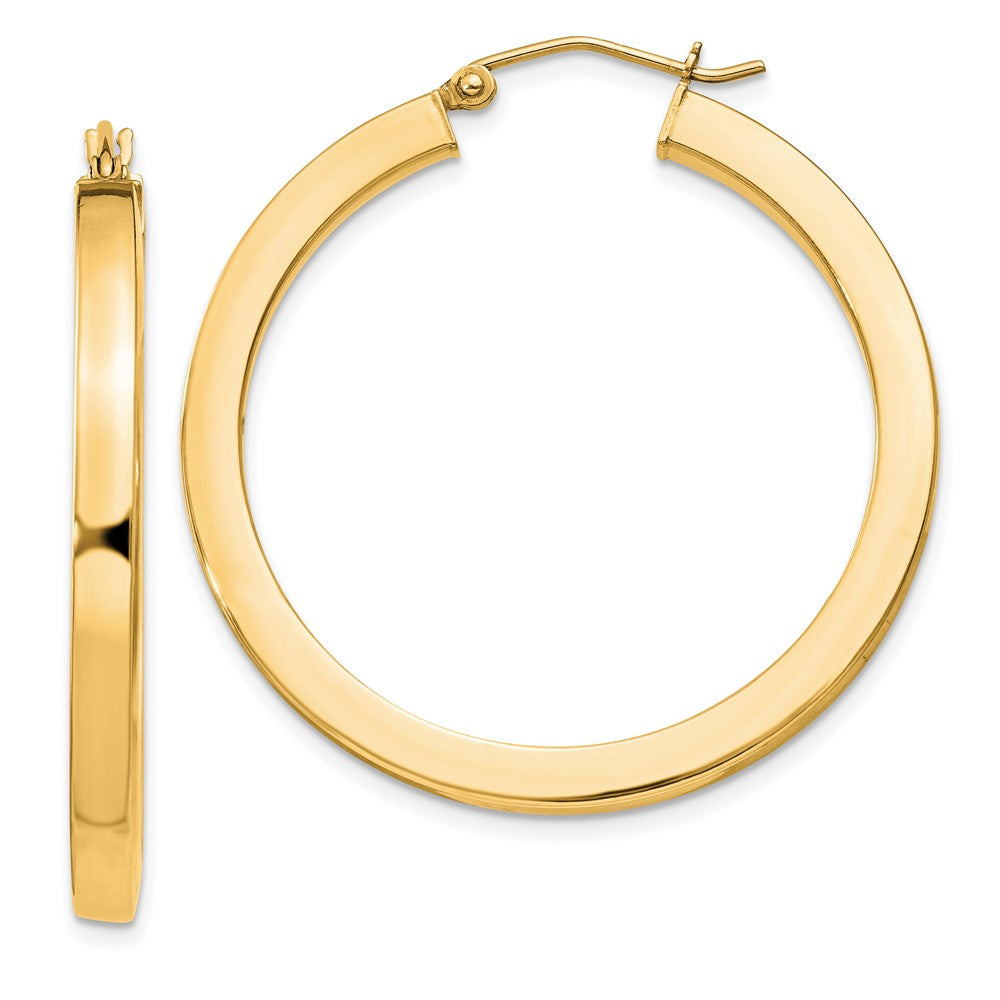 QE827GP Sterling Silver Flash Gold-plated 3x35mm Square Tube Hoop Earrings
