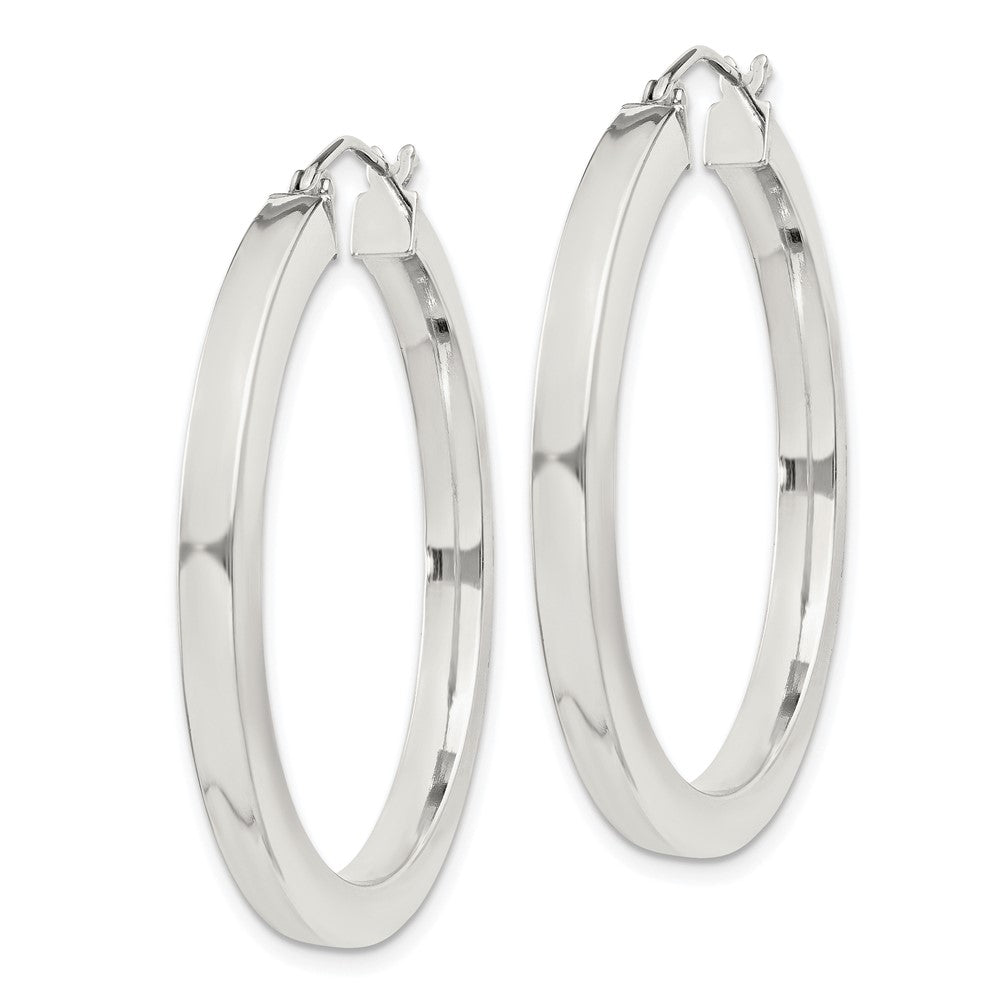 QE827SP Sterling Silver 3x35mm Square Tube Hoop Earrings
