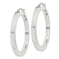QE827SP Sterling Silver 3x35mm Square Tube Hoop Earrings