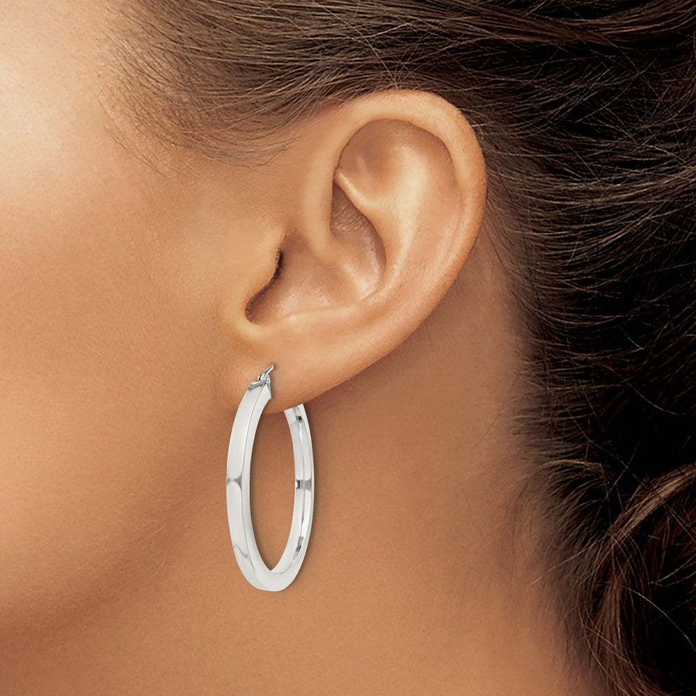 QE827SP Sterling Silver 3x35mm Square Tube Hoop Earrings