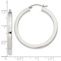 QE827SP Sterling Silver 3x35mm Square Tube Hoop Earrings