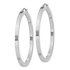 QE828 Sterling Silver Rhodium-plated 3x50mm Square Tube Hoop Earrings