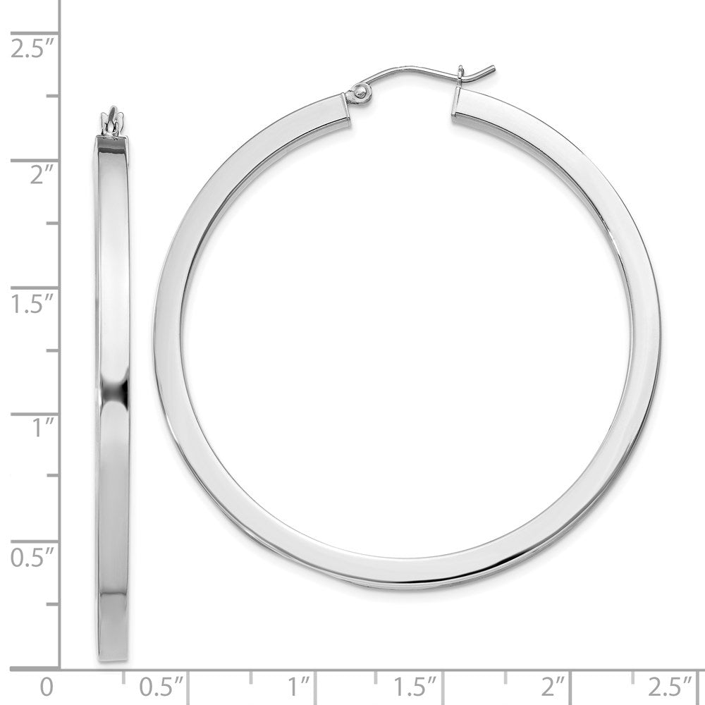 QE828 Sterling Silver Rhodium-plated 3x50mm Square Tube Hoop Earrings