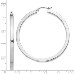 QE828 Sterling Silver Rhodium-plated 3x50mm Square Tube Hoop Earrings