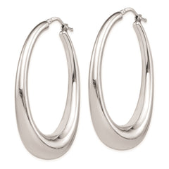 QE8281 Sterling Silver Rhodium-plated Polished Hollow Oval Hoop Earrings
