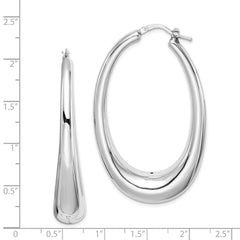 QE8281 Sterling Silver Rhodium-plated Polished Hollow Oval Hoop Earrings