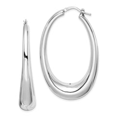 QE8281 Sterling Silver Rhodium-plated Polished Hollow Oval Hoop Earrings