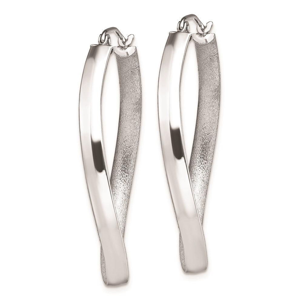 QE8285 Sterling Silver RH-plated Polished/Satin Twisted Oval Hoop Earrings