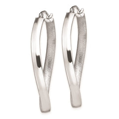 QE8285 Sterling Silver RH-plated Polished/Satin Twisted Oval Hoop Earrings