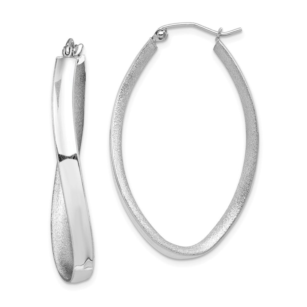 QE8285 Sterling Silver RH-plated Polished/Satin Twisted Oval Hoop Earrings
