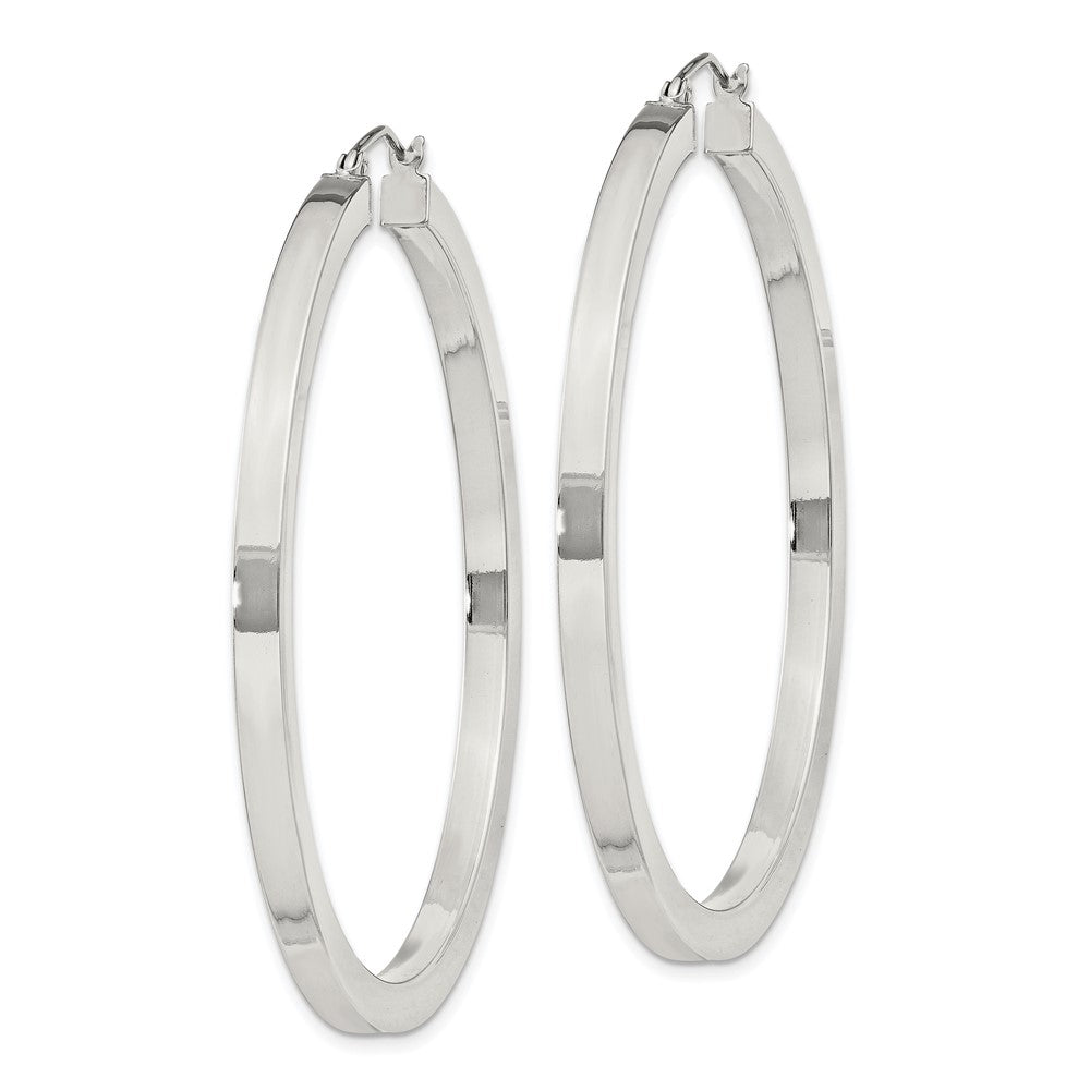 QE828SP Sterling Silver 3x50mm Square Tube Hoop Earrings