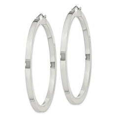 QE828SP Sterling Silver 3x50mm Square Tube Hoop Earrings