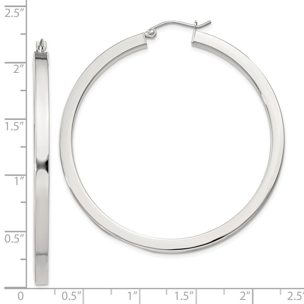 QE828SP Sterling Silver 3x50mm Square Tube Hoop Earrings