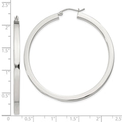 QE828SP Sterling Silver 3x50mm Square Tube Hoop Earrings