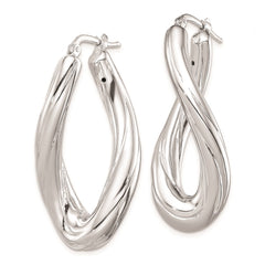 QE8303 Sterling Silver Rhodium-plated Polished Twisted Oval Hoop Earrings