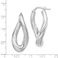QE8303 Sterling Silver Rhodium-plated Polished Twisted Oval Hoop Earrings