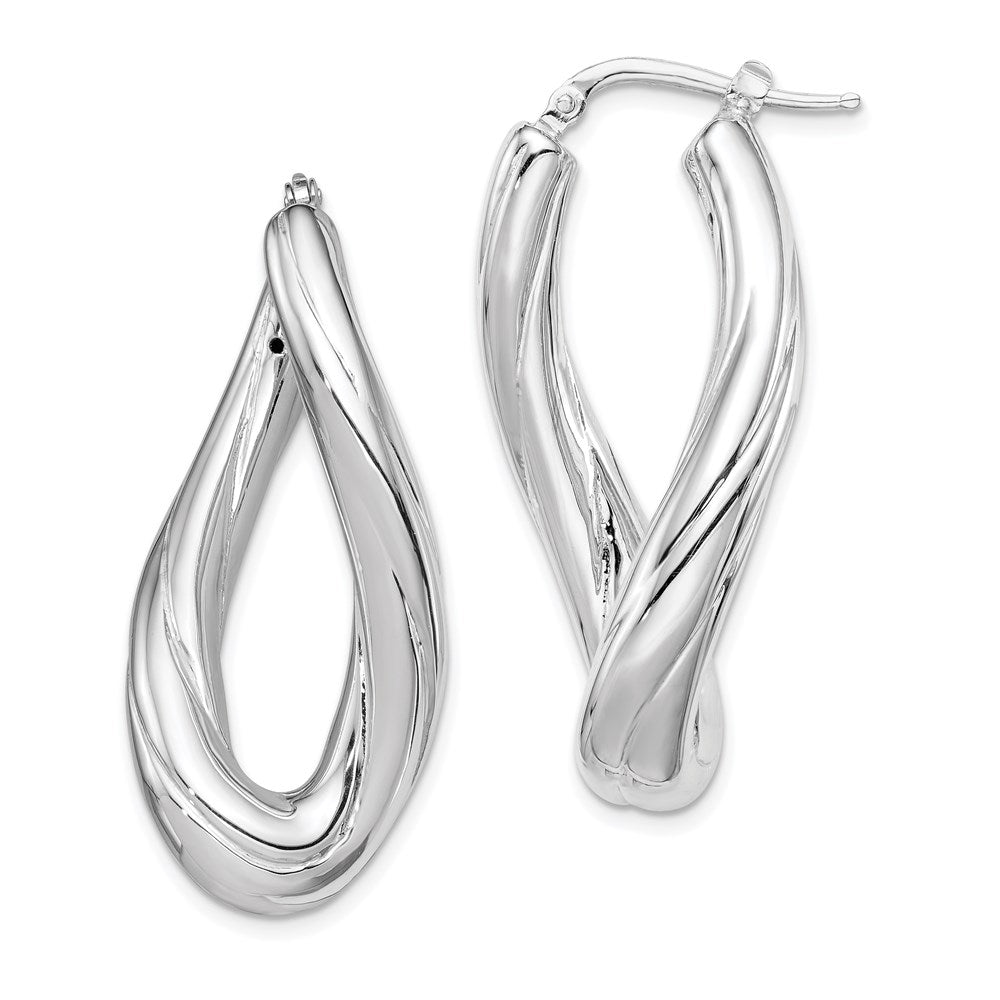 QE8303 Sterling Silver Rhodium-plated Polished Twisted Oval Hoop Earrings