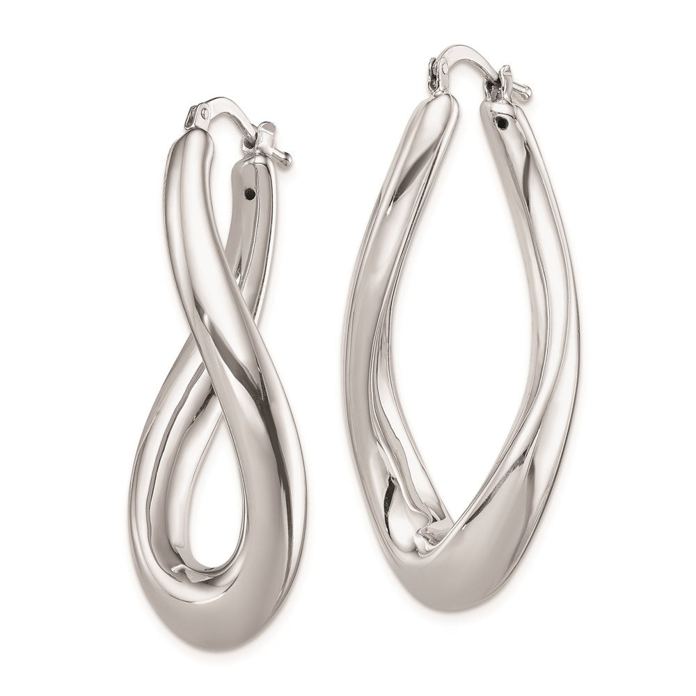QE8304 Sterling Silver RH-plated Polished Twisted Hollow Oval Hoop Earrings