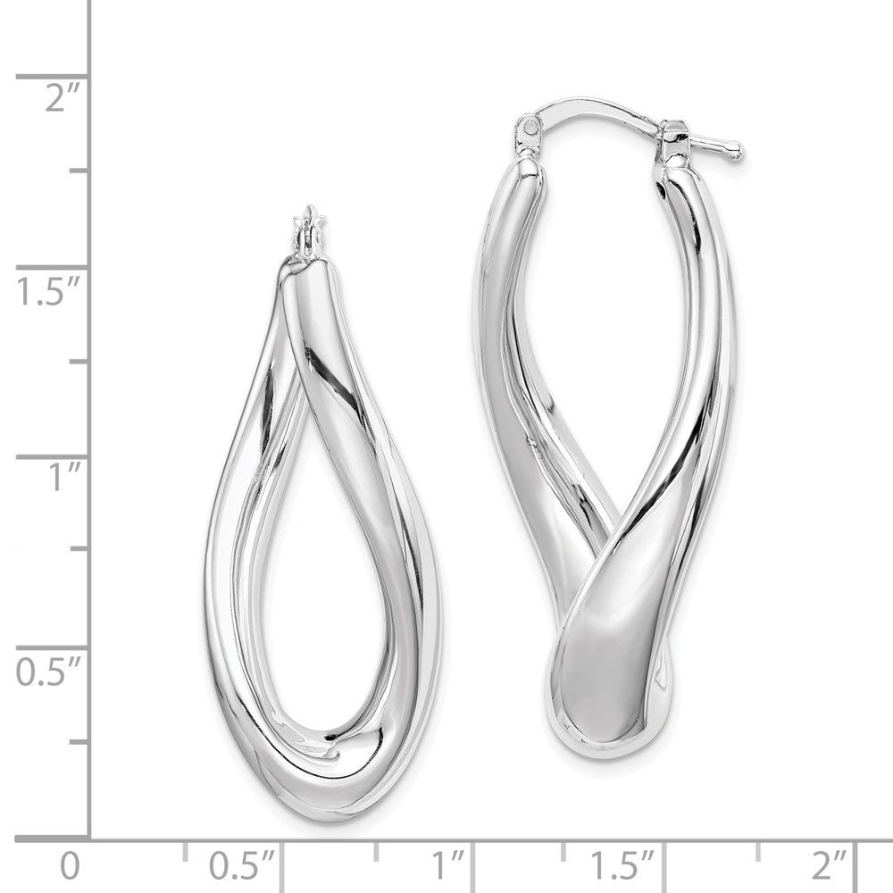 QE8304 Sterling Silver RH-plated Polished Twisted Hollow Oval Hoop Earrings
