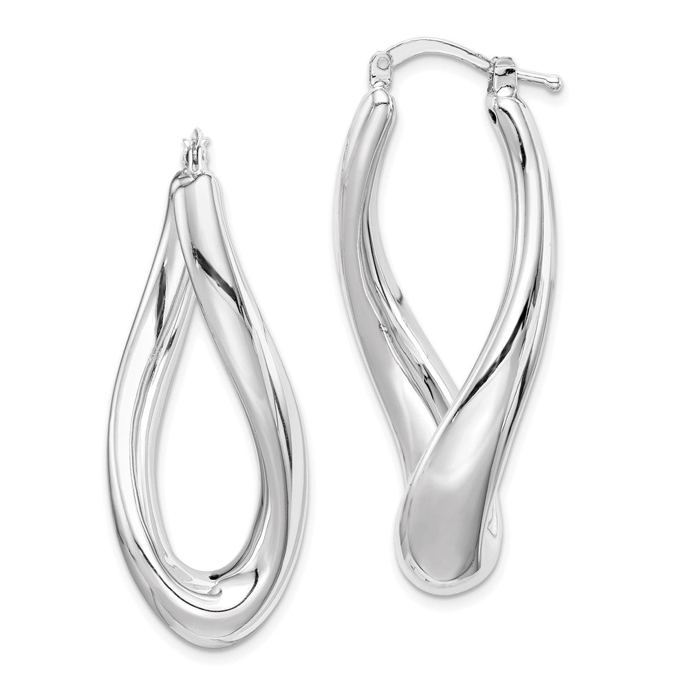 QE8304 Sterling Silver RH-plated Polished Twisted Hollow Oval Hoop Earrings