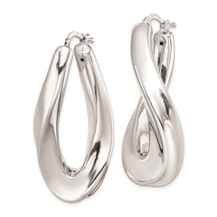 QE8305 Sterling Silver RH-plated Polished Twisted Hollow Oval Hoop Earrings