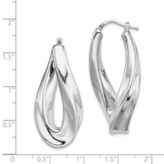 QE8305 Sterling Silver RH-plated Polished Twisted Hollow Oval Hoop Earrings